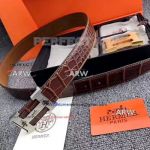 Perfect Replica Crocodile Brown Leather Belt With Stainless Steel Knurling Buckle